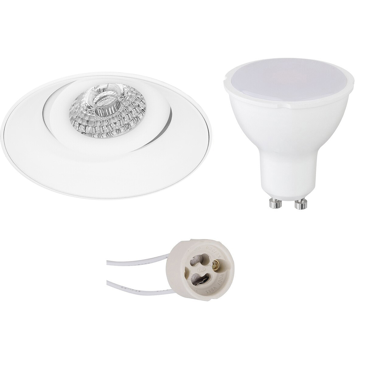 Set de spots LED - Pragmi Nivas Pro - Douille GU10 - Rond Encastré - Mat Blanc - 4W - Blanc Chaud 3000K - Sans Cadre - Inclinable - Ø150mm