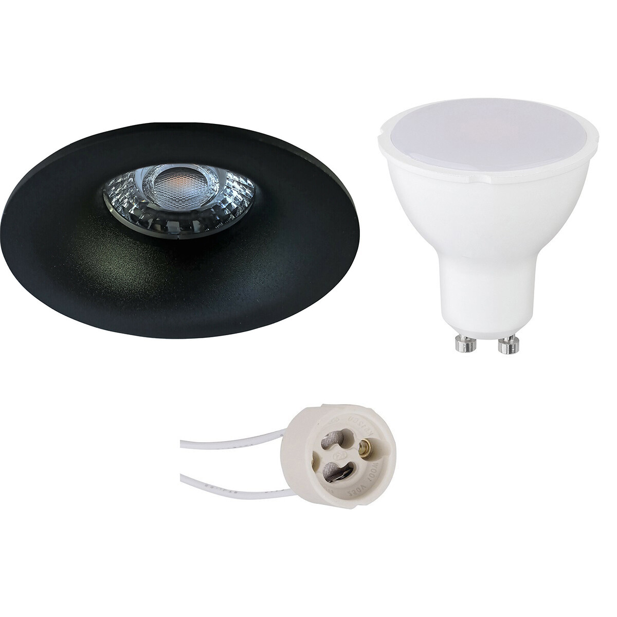 Set de spots LED - Pragmi Nora Pro - Douille GU10 - Dimmable - Rond Encastré - Mat Noir - 6W - Blanc Froid 6400K - Ø82mm