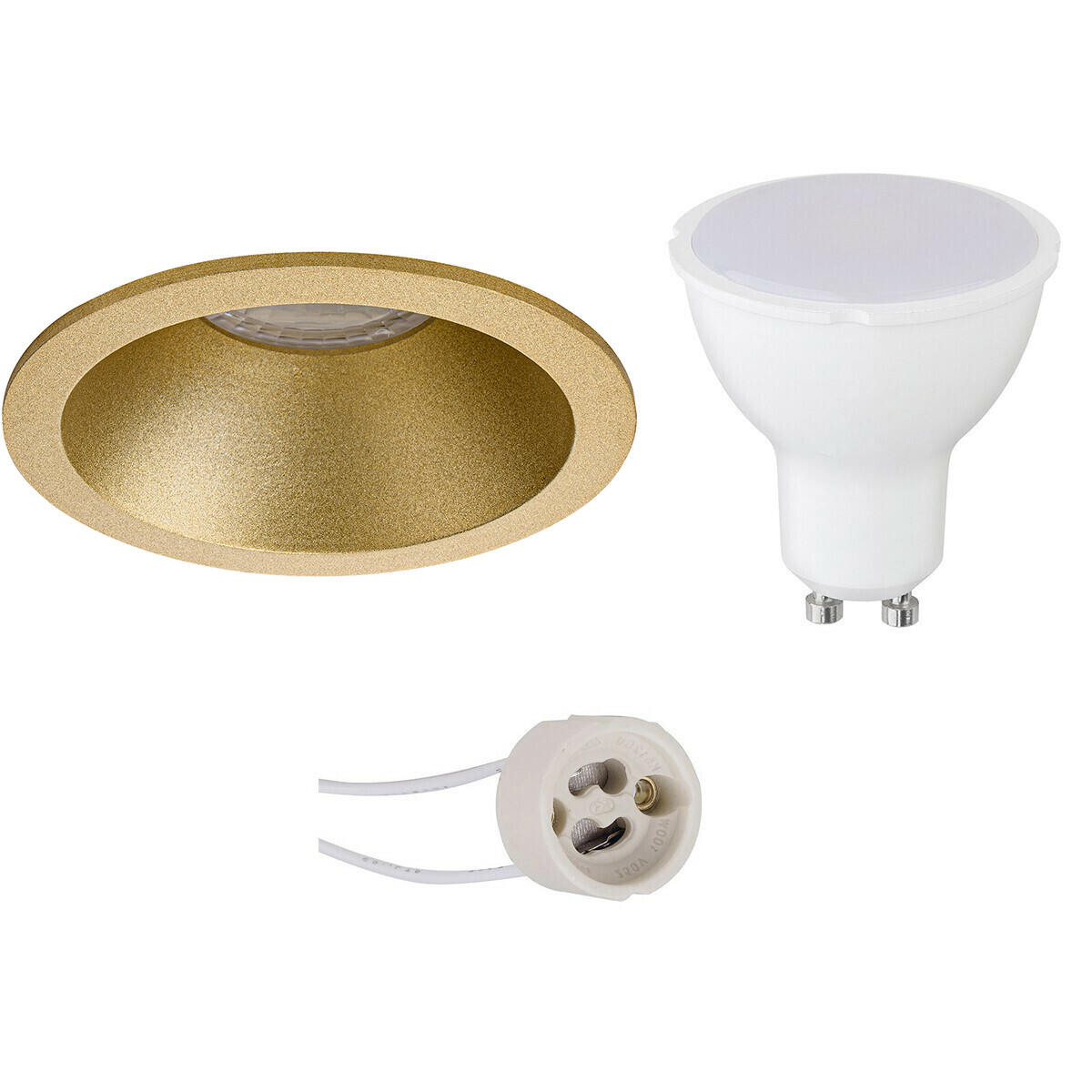 Set de spots LED - Pragmi Pollon Pro - Douille GU10 - Dimmable - Rond Encastré - Mat Or - 6W - Blanc Neutre 4200K - Encastré - Ø82mm