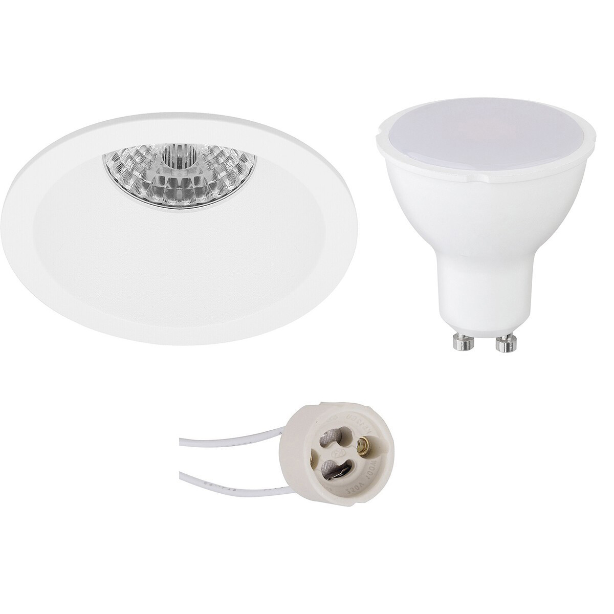 Set de spots LED - Aigi - Pragmi Pollon Pro - Douille GU10 - Rond Encastré - Mat Blanc - 6W - Blanc Froid 6400K - Encastré - Ø82mm