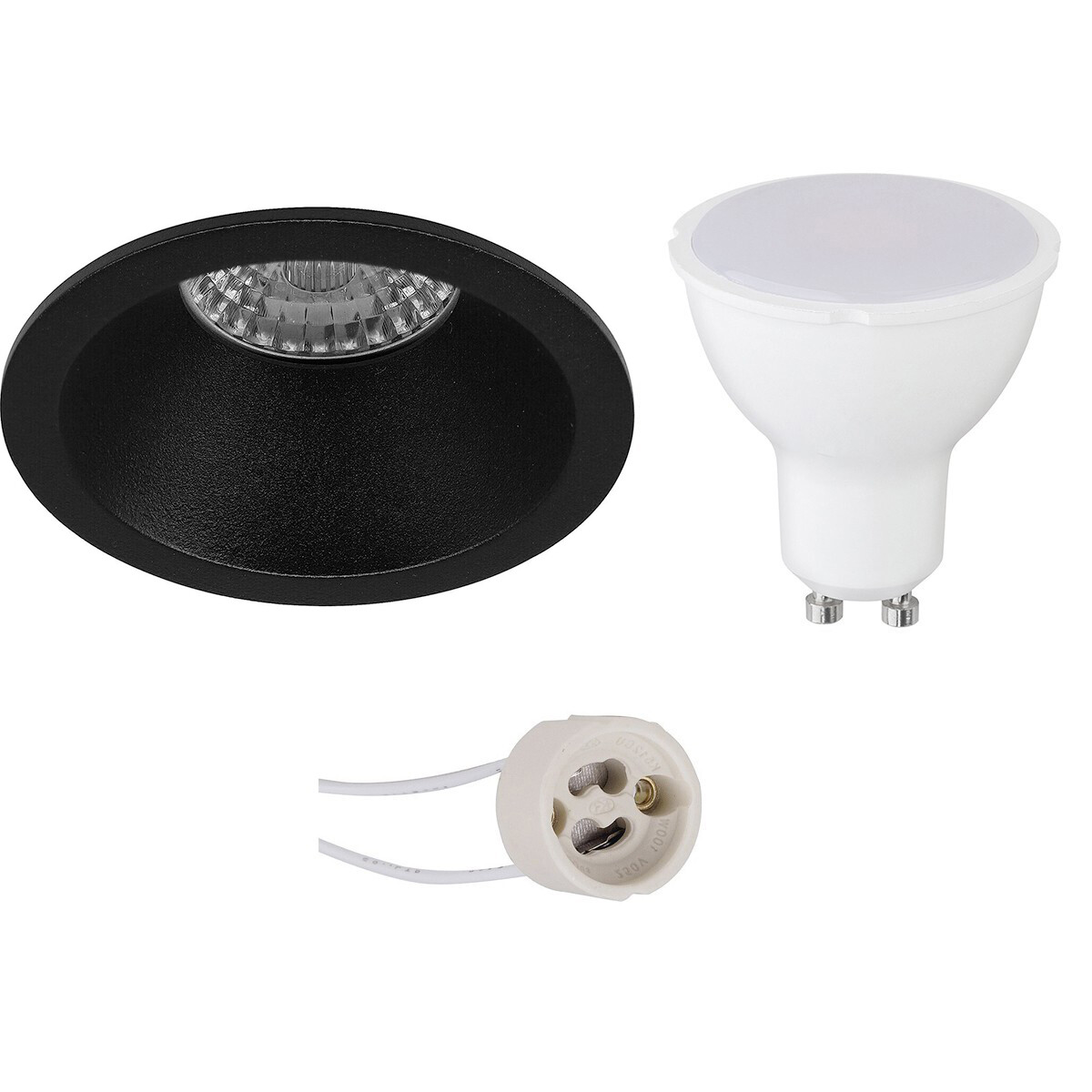 Set de spots LED - Pragmi Pollon Pro - Douille GU10 - Rond Encastré - Mat Noir - 4W - Blanc Chaud 3000K - Encastré - Ø82mm