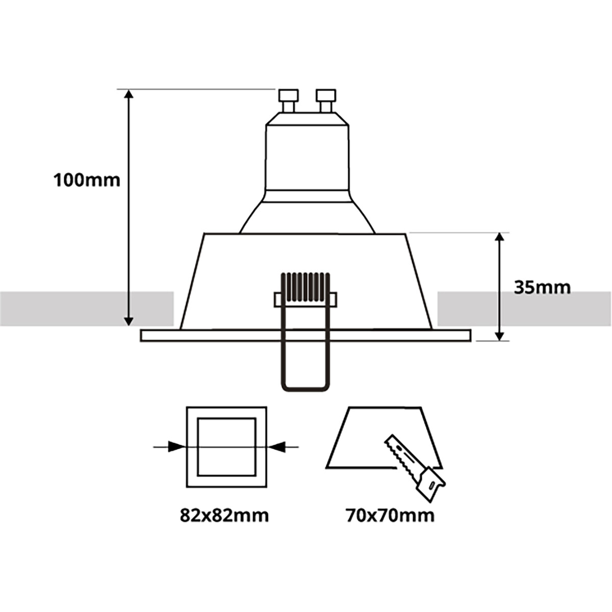 Set de spots LED - Pragmi Pollon Pro - Douille GU10 - Carré Encastré - Mat Or - 4W - Blanc Chaud 3000K - Encastré - 82mm