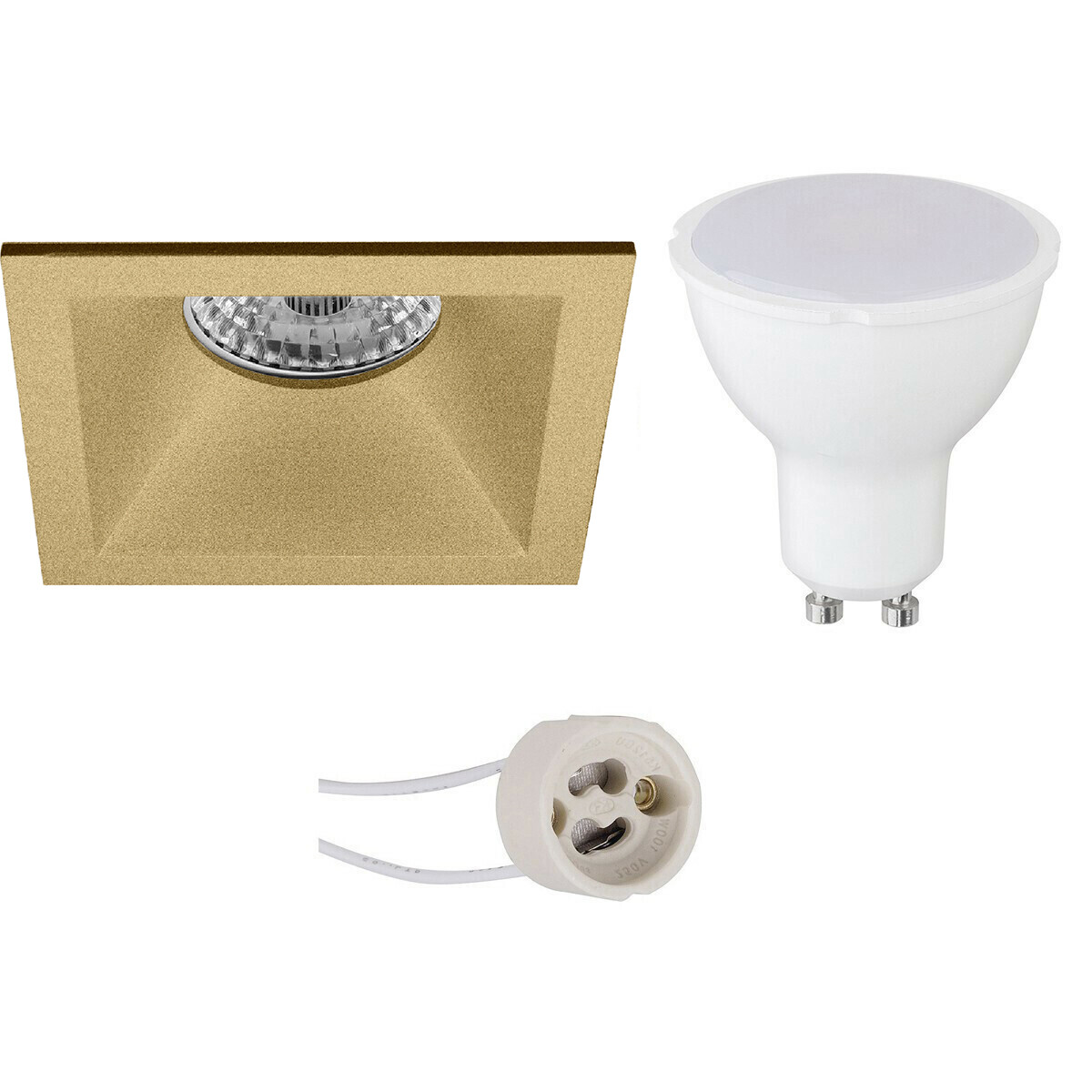 Set de spots LED - Pragmi Pollon Pro - Douille GU10 - Carré Encastré - Mat Or - 4W - Blanc Chaud 3000K - Encastré - 82mm