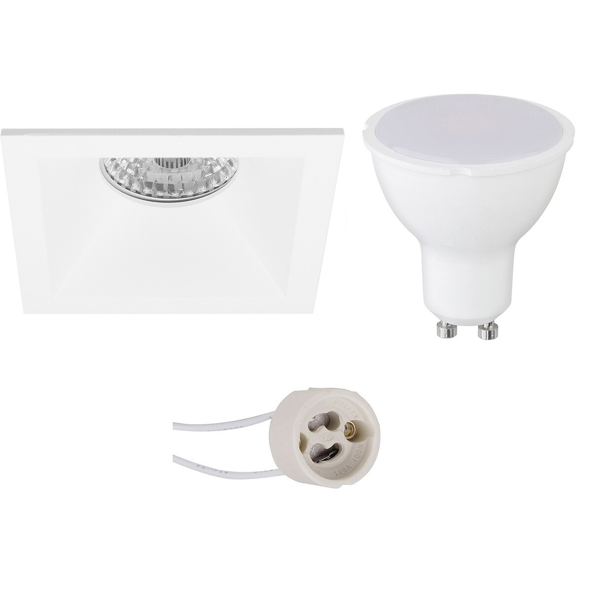 Set de spots LED - Pragmi Pollon Pro - Douille GU10 - Carré Encastré - Mat Blanc - 4W - Blanc Chaud 3000K - Encastré - 82mm