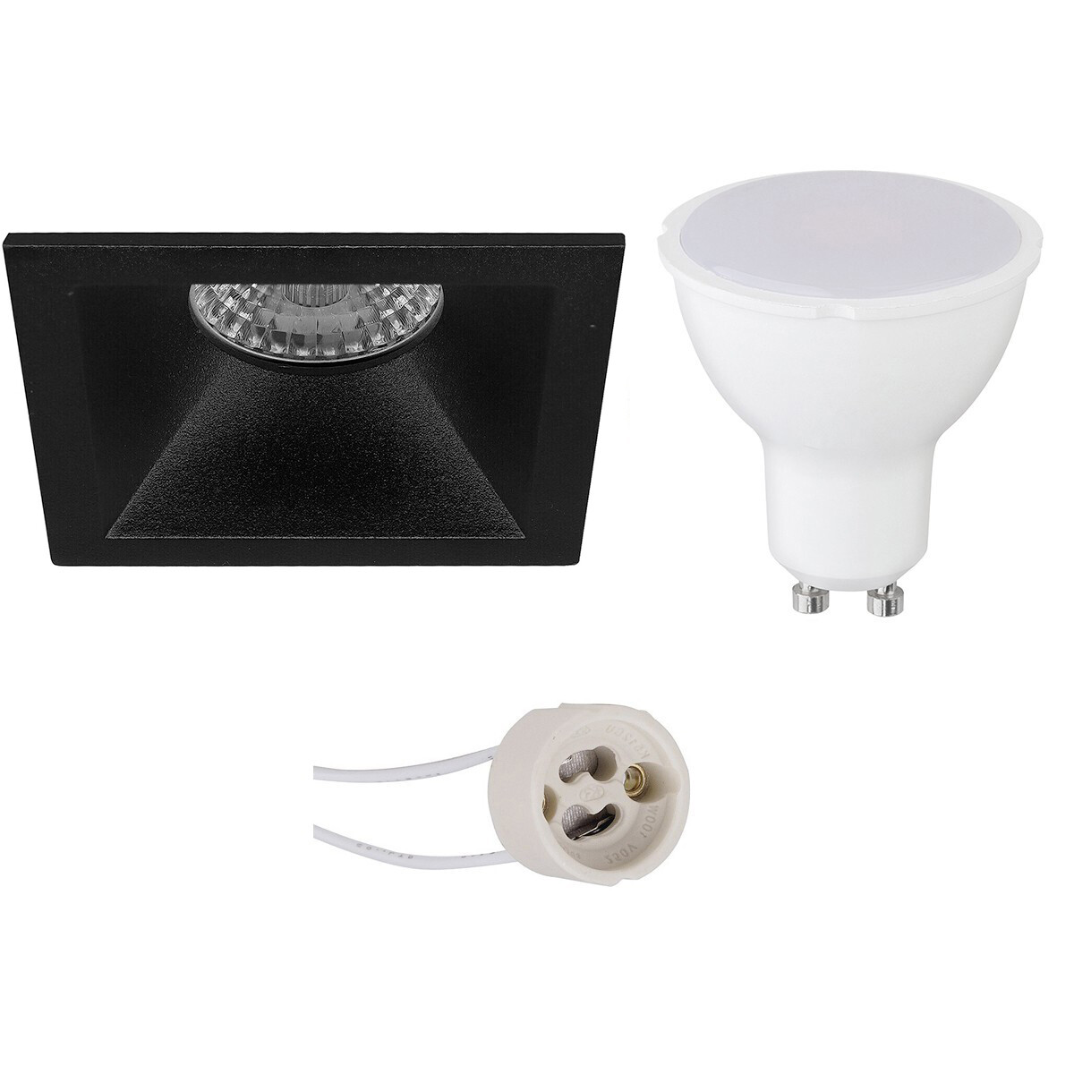 Set de spots LED - Pragmi Pollon Pro - Douille GU10 - Carré Encastré - Mat Noir - 4W - Blanc Chaud 3000K - Encastré - 82mm