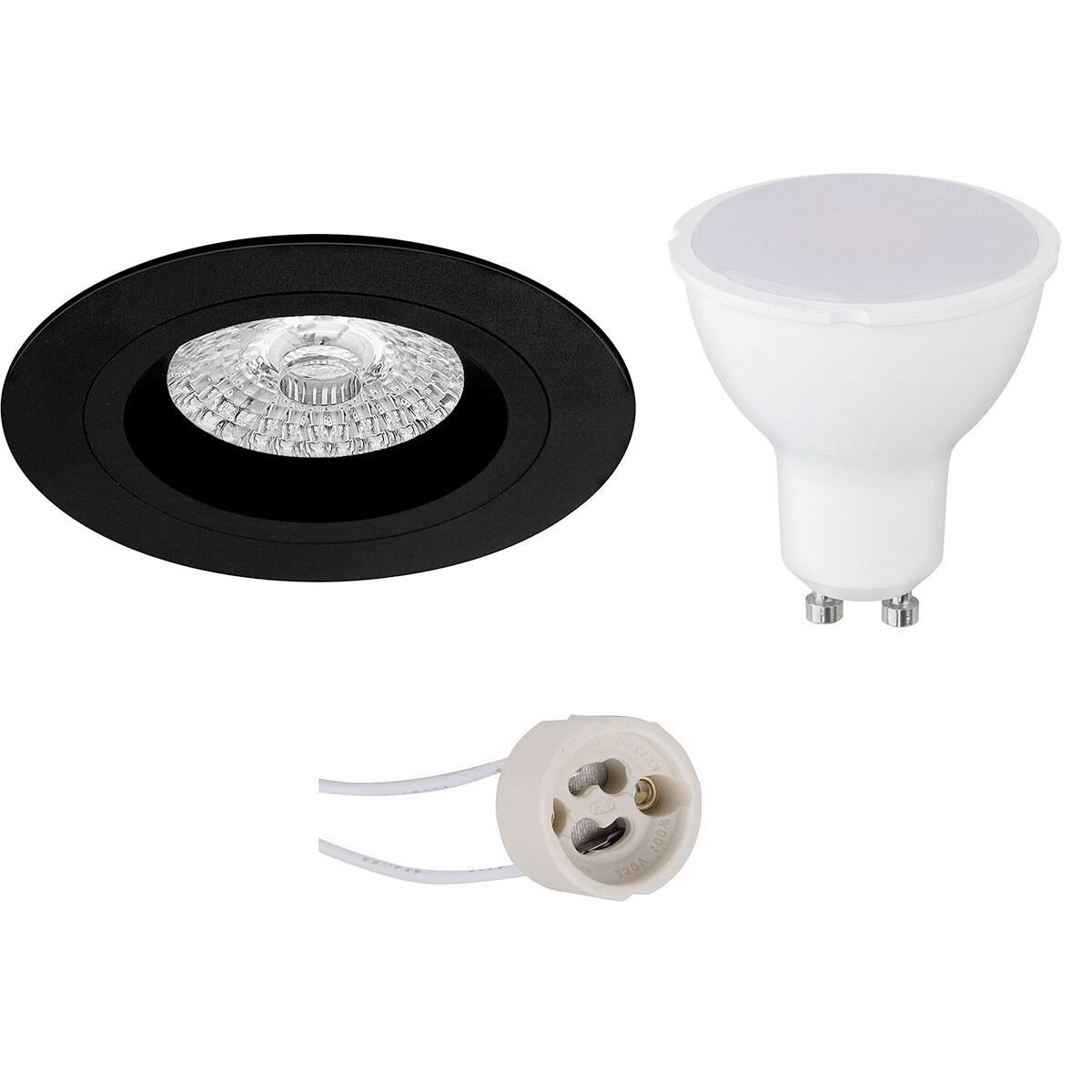 Set de spots LED - Pragmi Rodos Pro - Douille GU10 - Rond Encastré - Mat Noir - 4W - Blanc Neutre 4200K - Ø93mm