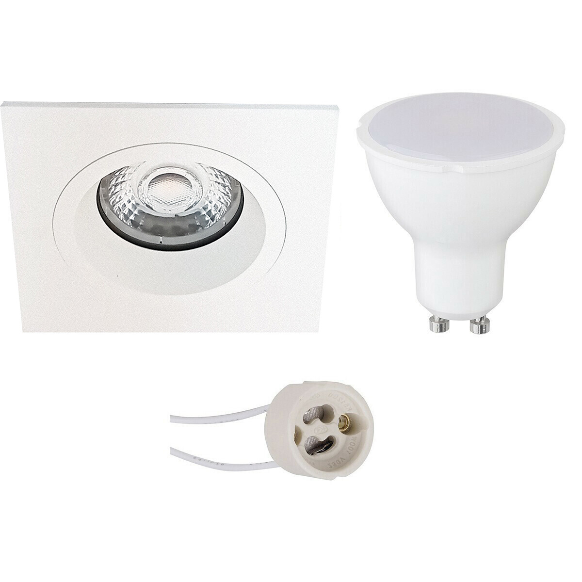 Set de spots LED - Pragmi Rodos Pro - Douille GU10 - Carré Encastré - Mat Blanc - 4W - Blanc Chaud 3000K - 93mm