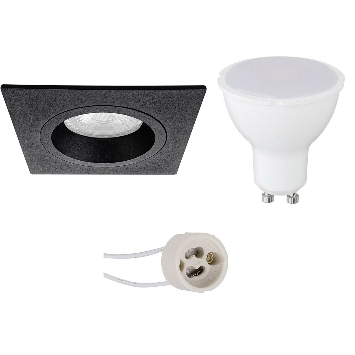 Set de spots LED - Pragmi Rodos Pro - Douille GU10 - Carré Encastré - Mat Noir - 4W - Blanc Neutre 4200K - 93mm