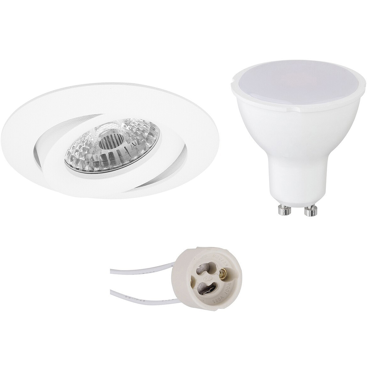 Set de spots LED - Pragmi Uranio Pro - Douille GU10 - Rond Encastré - Mat Blanc - 4W - Blanc Chaud 3000K - Inclinable - Ø82mm