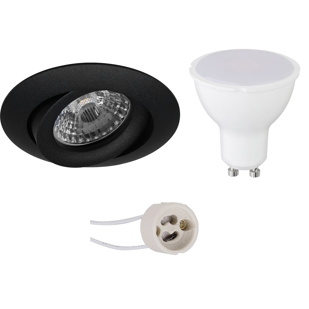 Set de spots LED - Pragmi Uranio Pro - Douille GU10 - Rond Encastré - Mat Noir - 4W - Blanc Neutre 4200K - Inclinable - Ø82mm