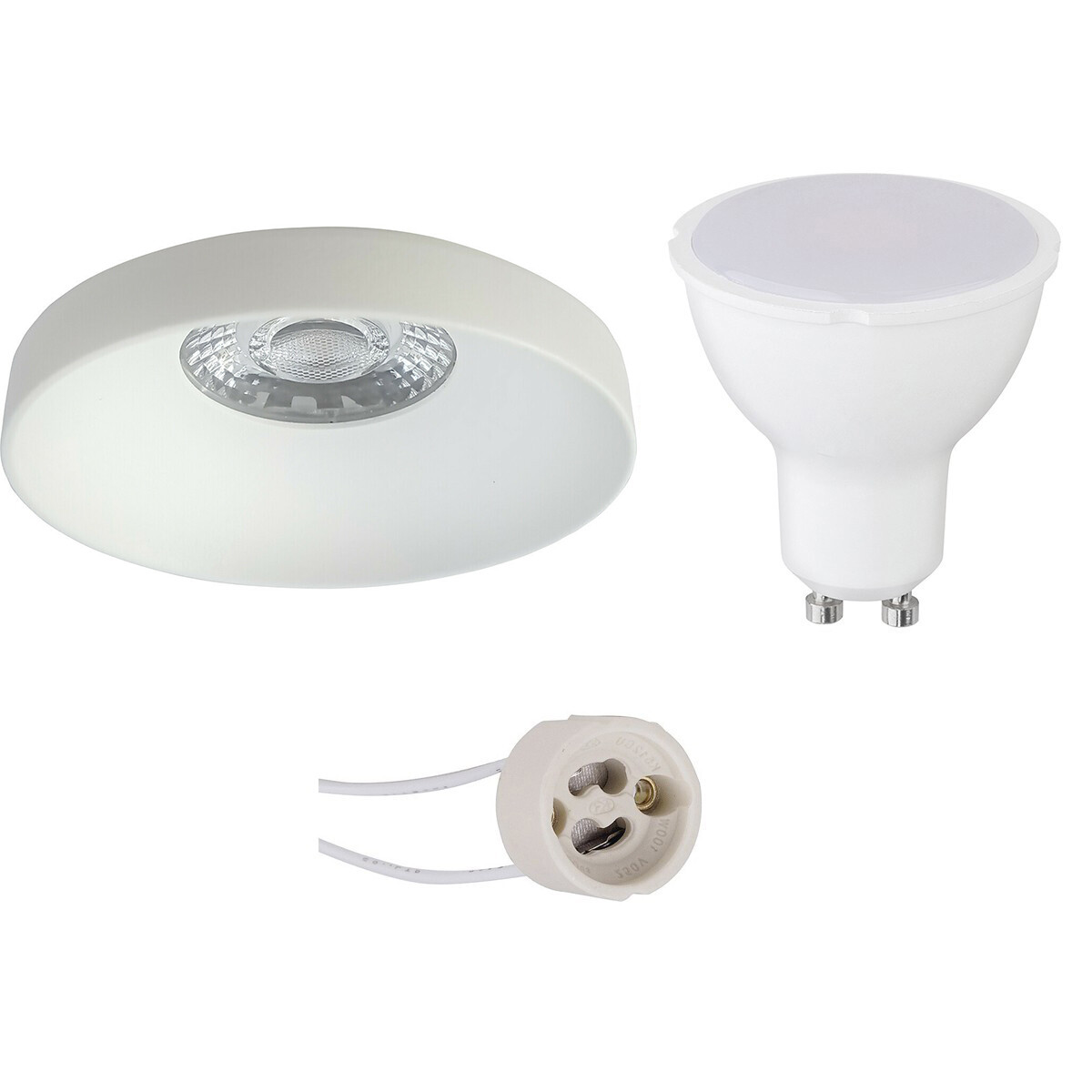 Set de spots LED - Pragmi Vrito Pro - Douille GU10 - Rond Encastré - Mat Blanc - 4W - Blanc Chaud 3000K - Ø82mm