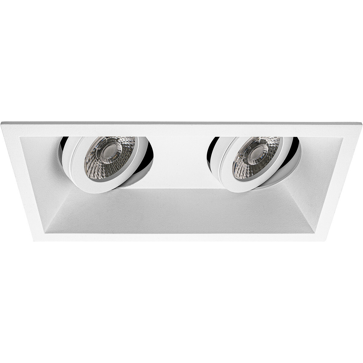 Set de spots LED - Pragmi Zano Pro - Douille GU10 - Double Rectangulaire Encastré - Mat Blanc - 4W - Blanc Chaud 3000K - Inclinable - 185x93mm