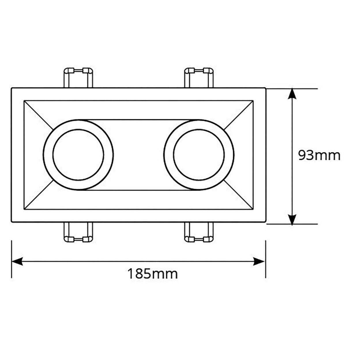 Set de spots LED - Pragmi Zano Pro - Douille GU10 - Double Rectangulaire Encastré - Mat Blanc - 4W - Blanc Chaud 3000K - Inclinable - 185x93mm