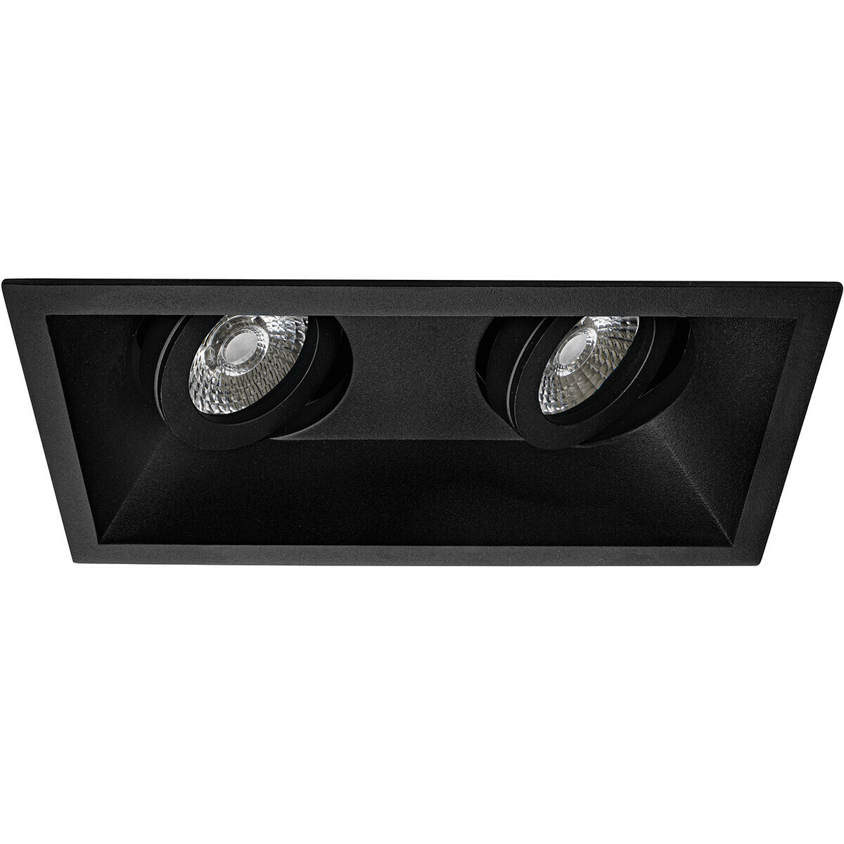 Set de spots LED - Pragmi Zano Pro - Douille GU10 - Double Rectangulaire Encastré - Mat Noir - 4W - Blanc Chaud 3000K - Inclinable - 185x93mm