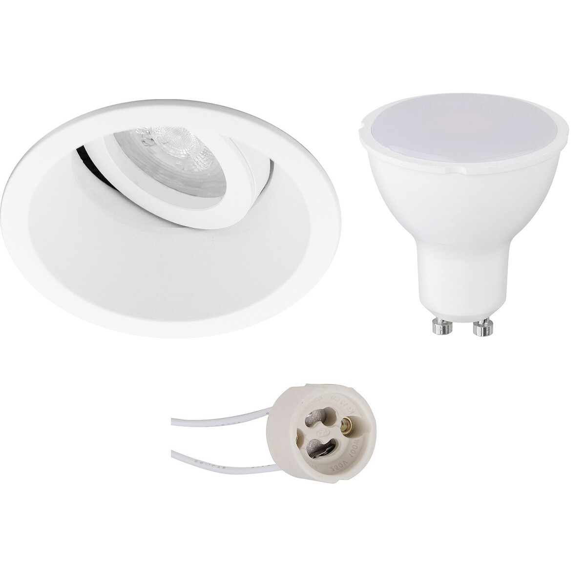 Set de spots LED - Pragmi Zano Pro - Douille GU10 - Rond Encastré - Mat Blanc - 4W - Blanc Chaud 3000K - Inclinable - Ø93mm