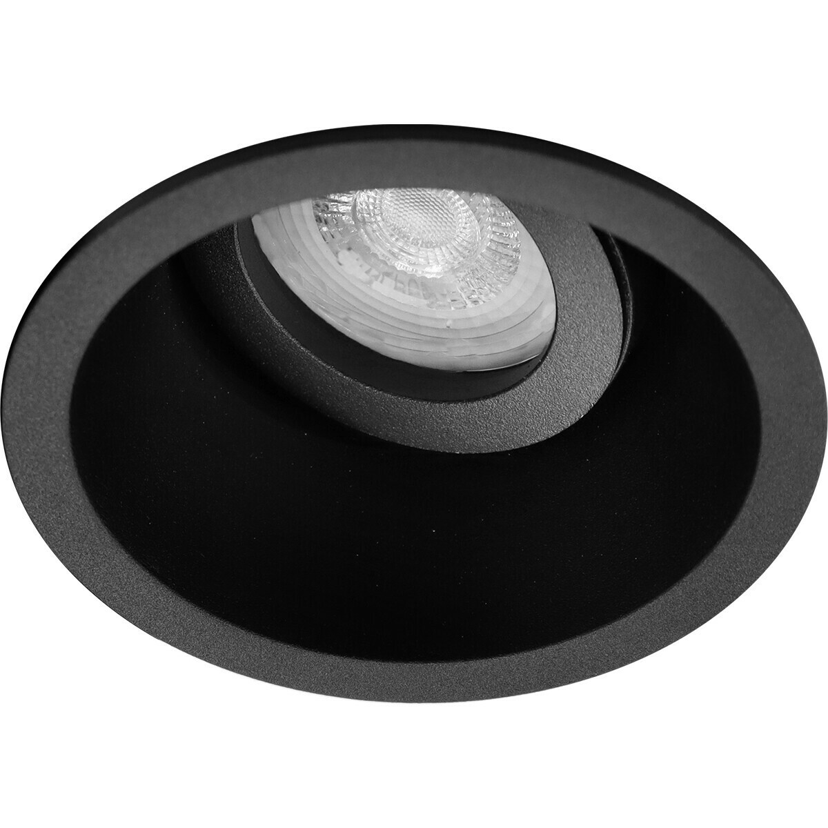 Set de spots LED - Aigi - Pragmi Zano Pro - Douille GU10 - Rond Encastré - Mat Noir - 6W - Blanc Froid 6400K - Inclinable - Ø93mm