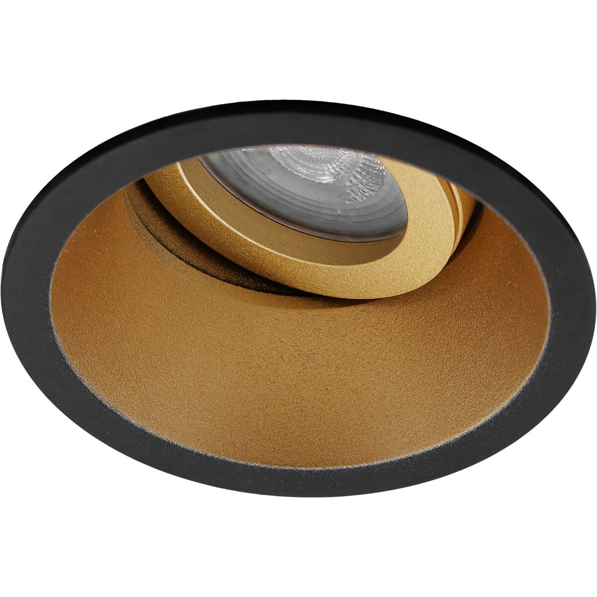 Set de spots LED - Pragmi Zano Pro - Douille GU10 - Dimmable - Rond Encastré - Mat Noir/Or - 6W - Blanc Froid 6400K - Inclinable - Ø93mm