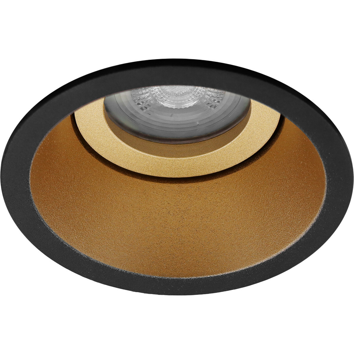 Set de spots LED - Pragmi Zano Pro - Douille GU10 - Rond Encastré - Mat Noir/Or - 4W - Blanc Chaud 3000K - Inclinable - Ø93mm