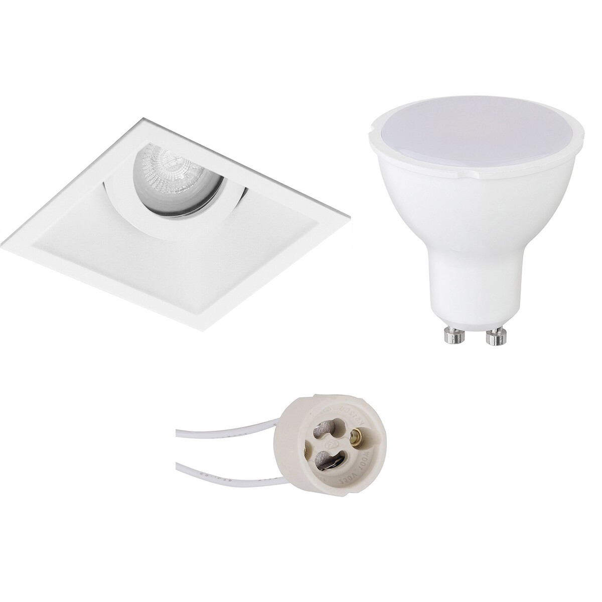 Set de spots LED - Pragmi Zano Pro - Douille GU10 - Dimmable - Carré Encastré - Mat Blanc - 6W - Blanc Froid 6400K - Inclinable - 93mm