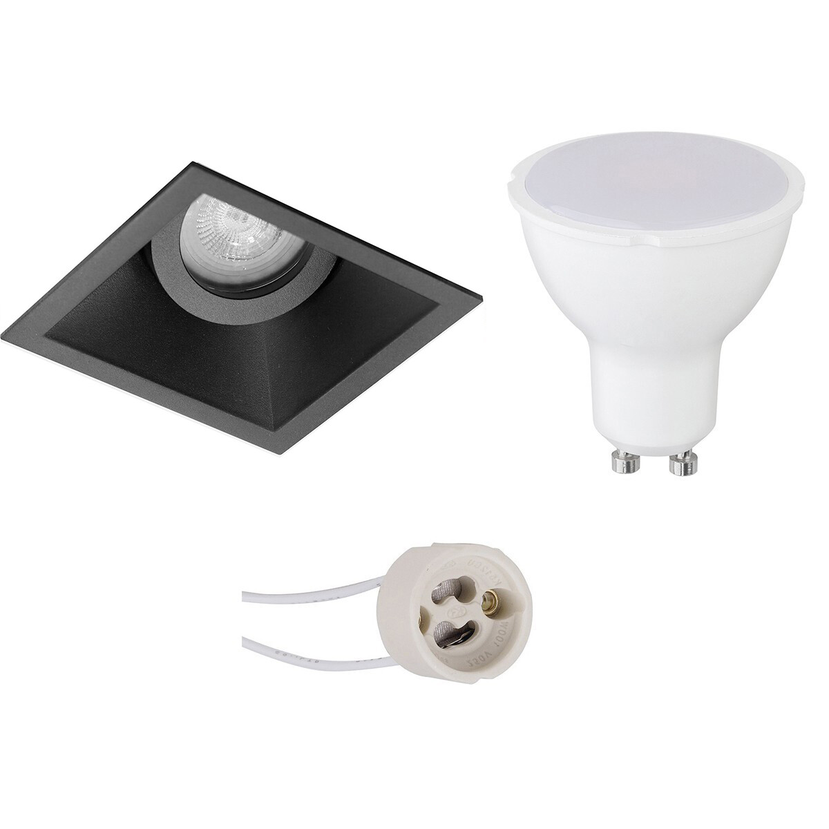 Set de spots LED - Pragmi Zano Pro - Douille GU10 - Carré Encastré - Mat Noir - 4W - Blanc Chaud 3000K - Inclinable - 93mm