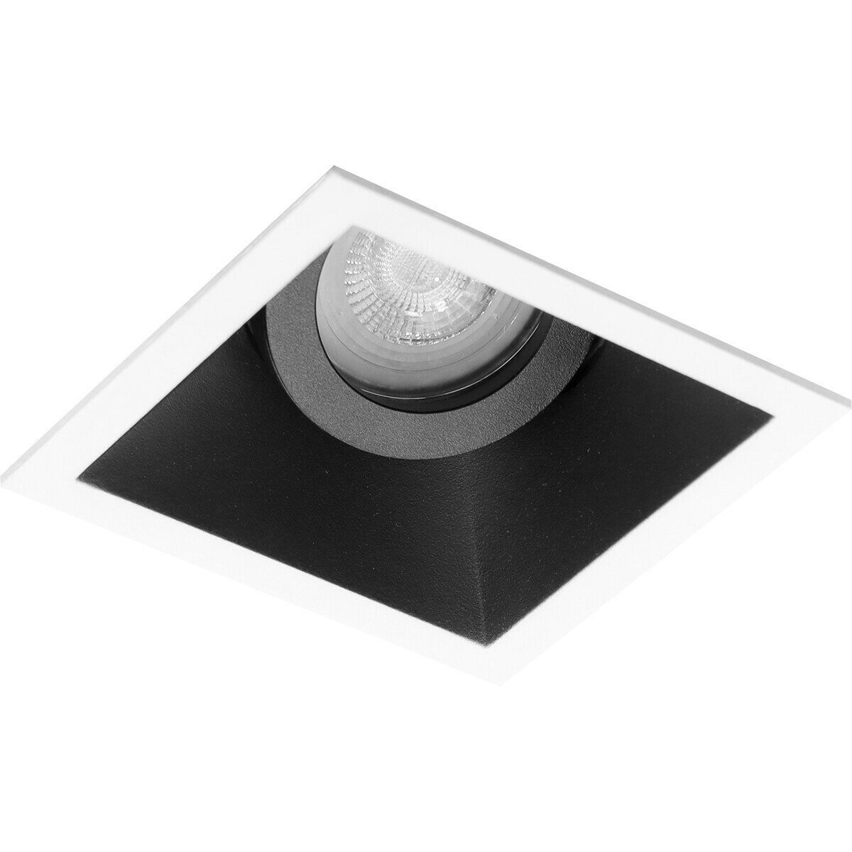 Set de spots LED - Aigi - Pragmi Zano Pro - Douille GU10 - Carré Encastré - Mat Noir/Blanc - 6W - Blanc Froid 6400K - Inclinable - 93mm