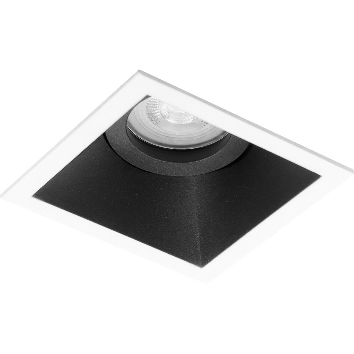 Set de spots LED - Aigi - Pragmi Zano Pro - Douille GU10 - Carré Encastré - Mat Noir/Blanc - 6W - Blanc Froid 6400K - Inclinable - 93mm