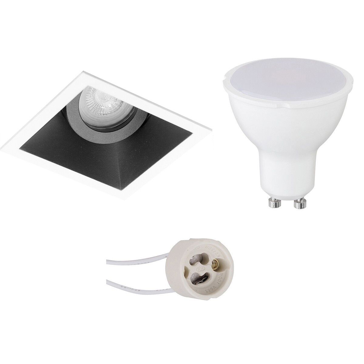 Set de spots LED - Pragmi Zano Pro - Douille GU10 - Carré Encastré - Mat Noir/Blanc - 4W - Blanc Neutre 4200K - Inclinable - 93mm