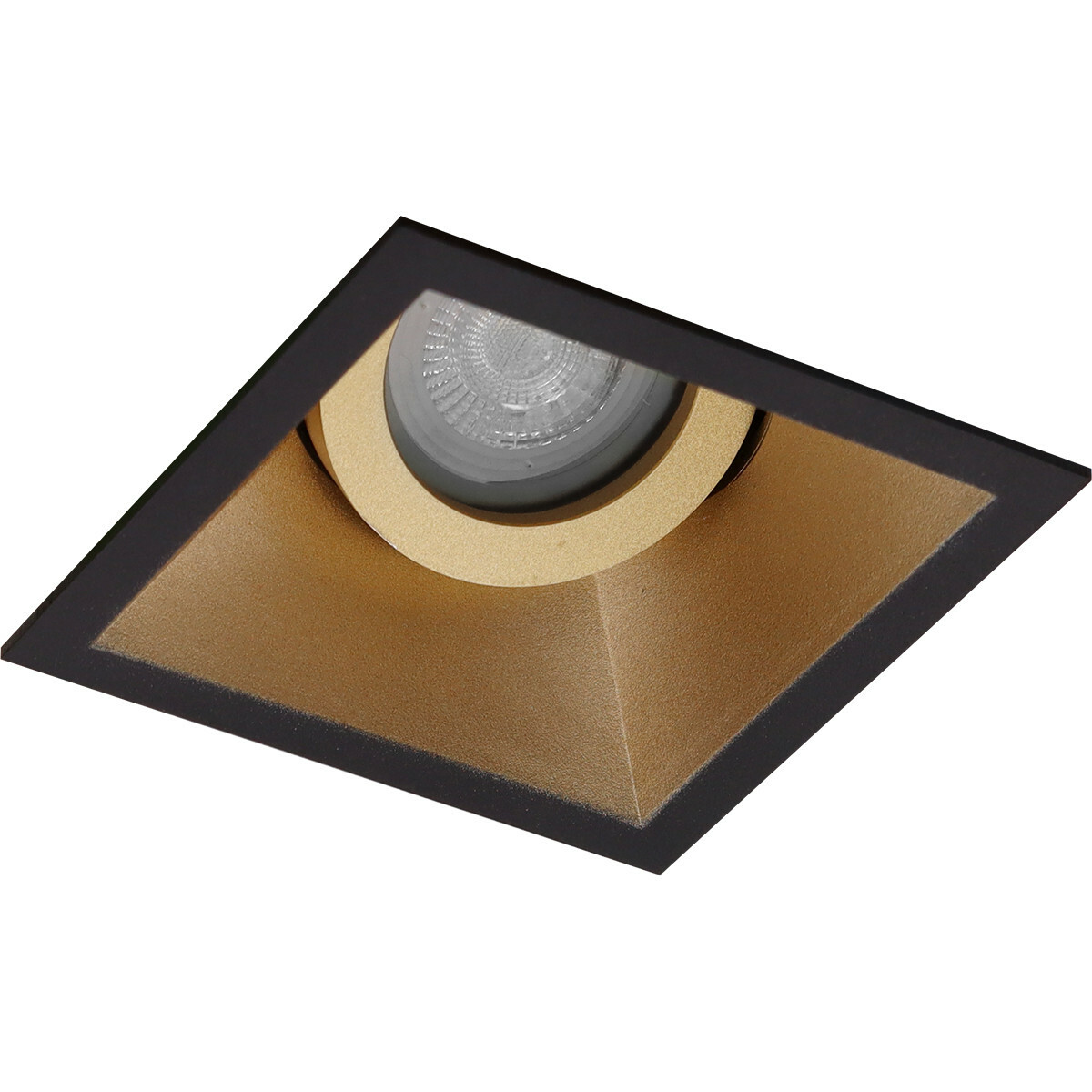 Set de spots LED - Pragmi Zano Pro - Douille GU10 - Carré Encastré - Mat Noir/Or - 4W - Blanc Froid 6400K - Inclinable - 93mm