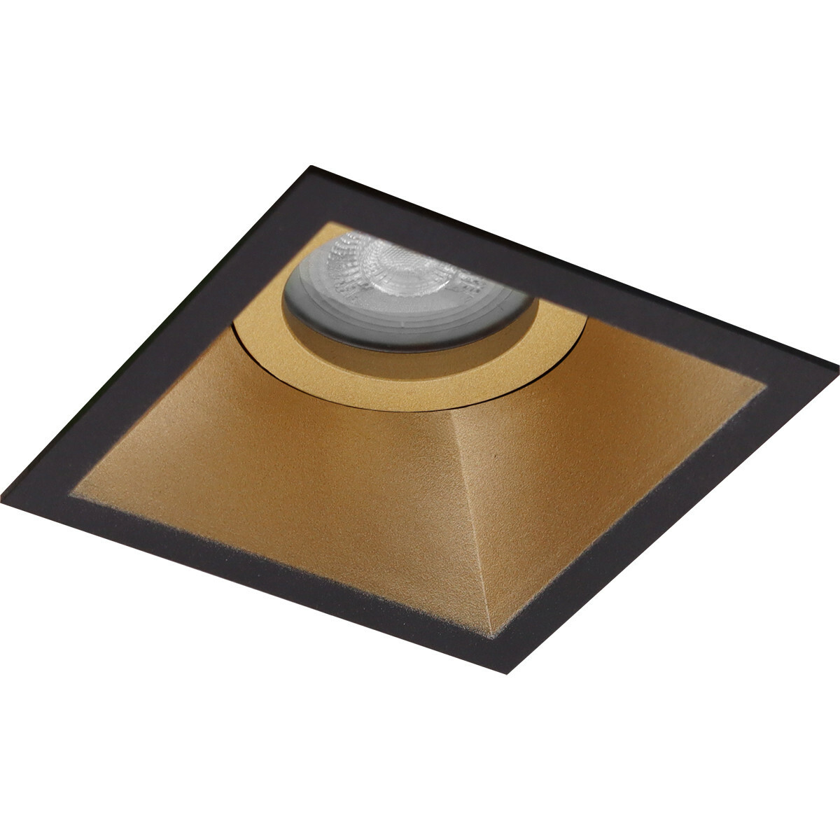 Set de spots LED - Pragmi Zano Pro - Douille GU10 - Carré Encastré - Mat Noir/Or - 4W - Blanc Froid 6400K - Inclinable - 93mm