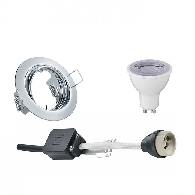 Set de spots LED - Trion - Douille GU10 - Dimmable - Rond Encastré - Chrome Brillant - 6W - Blanc Froid 6400K - Inclinable Ø83mm