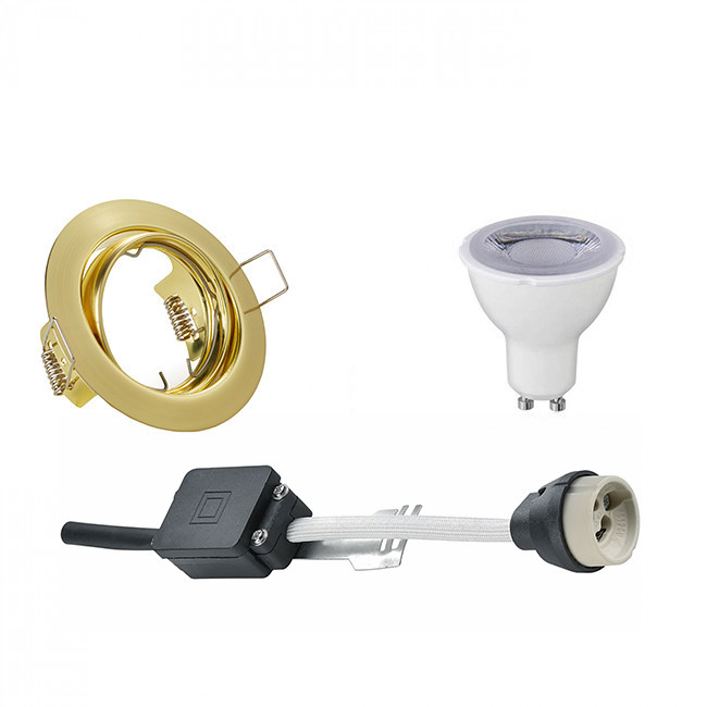 Set de spots LED - Trion - Douille GU10 - Dimmable - Rond Encastré - Mat Or - 6W - Blanc Froid 6400K - Inclinable Ø83mm