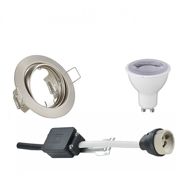 Set de spots LED - Trion - Douille GU10 - Dimmable - Rond Encastré - Mat Nickel - 6W - Blanc Neutre 4200K - Inclinable Ø83mm