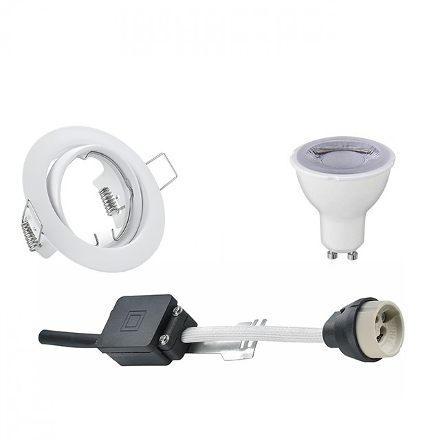 Set de spots LED - Trion - Douille GU10 - Dimmable - Rond Encastré - Mat Blanc - 6W - Blanc Froid 6400K - Inclinable Ø83mm