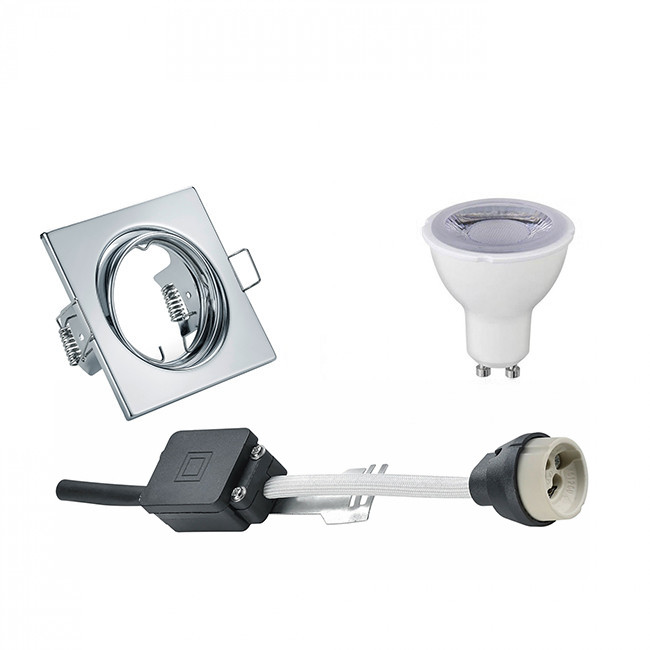 Set de spots LED - Trion - Douille GU10 - Dimmable - Carré Encastré - Chrome Brillant - 6W - Blanc Neutre 4200K - Inclinable 80mm