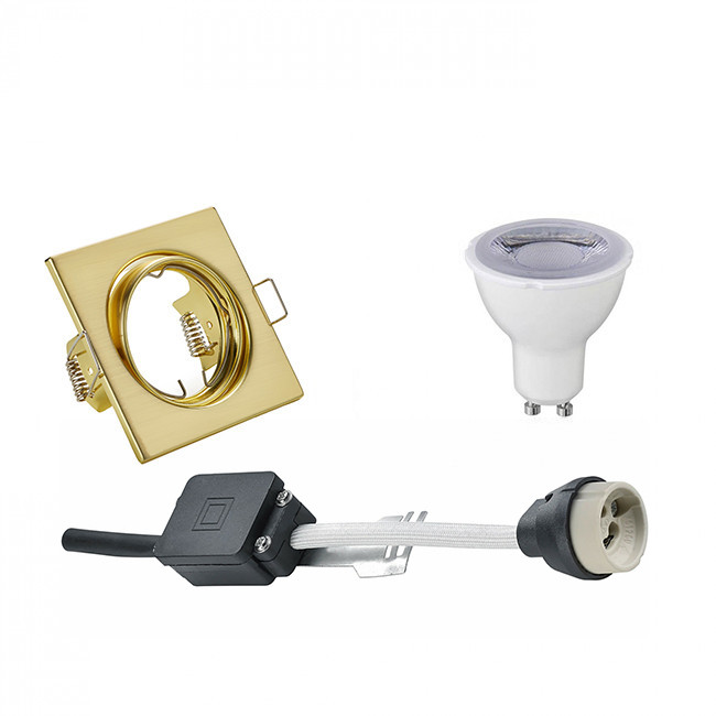 Set de spots LED - Trion - Douille GU10 - Dimmable - Carré Encastré - Mat Or - 6W - Blanc Froid 6400K - Inclinable 80mm