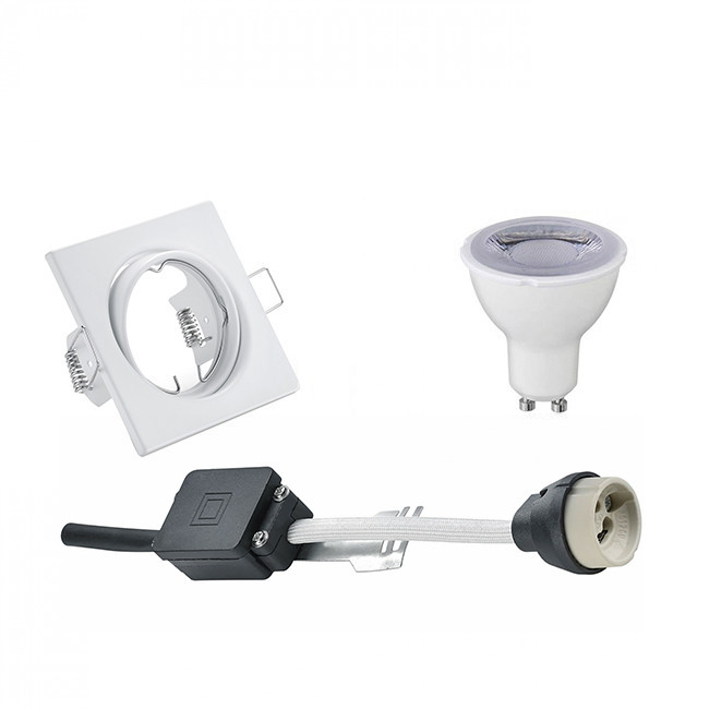 Set de spots LED - Trion - Douille GU10 - Dimmable - Carré Encastré - Mat Blanc - 6W - Blanc Froid 6400K - Inclinable 80mm