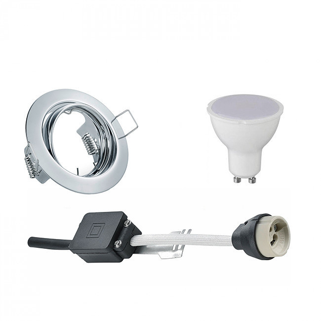 Set de spots LED - Trion - Douille GU10 - Rond Encastré - Chrome Brillant - 4W - Blanc Froid 6400K - Inclinable Ø83mm