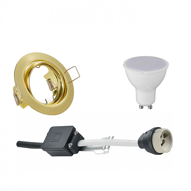 Set de spots LED - Aigi - Trion - Douille GU10 - Rond Encastré - Mat Or - 6W - Blanc Froid 6400K - Inclinable Ø83mm