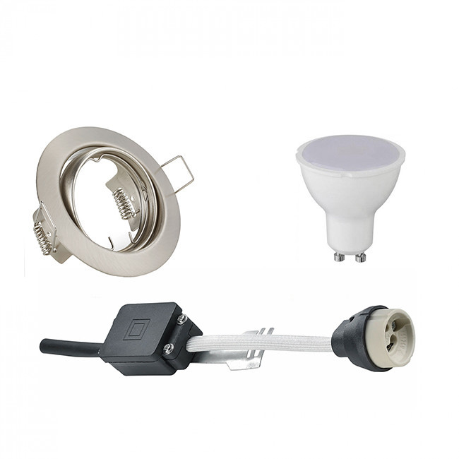 Set de spots LED - Aigi - Trion - Douille GU10 - Rond Encastré - Mat Nickel - 6W - Blanc Froid 6400K - Inclinable Ø83mm