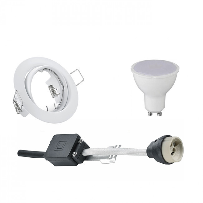 Set de spots LED - Trion - Douille GU10 - Rond Encastré - Mat Blanc - 6W - Blanc Neutre 4200K - Inclinable Ø83mm