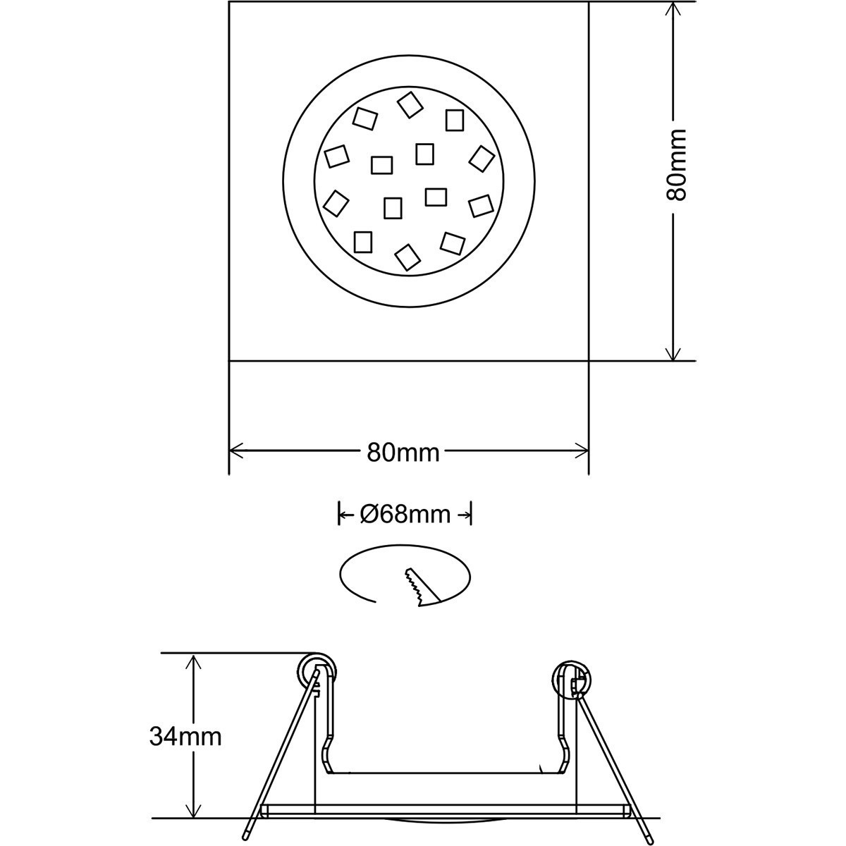 Set de spots LED - Trion - Douille GU10 - Carré Encastré - Mat Or - 4W - Blanc Froid 6400K - Inclinable 80mm