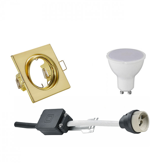 Set de spots LED - Trion - Douille GU10 - Carré Encastré - Mat Or - 4W - Blanc Froid 6400K - Inclinable 80mm