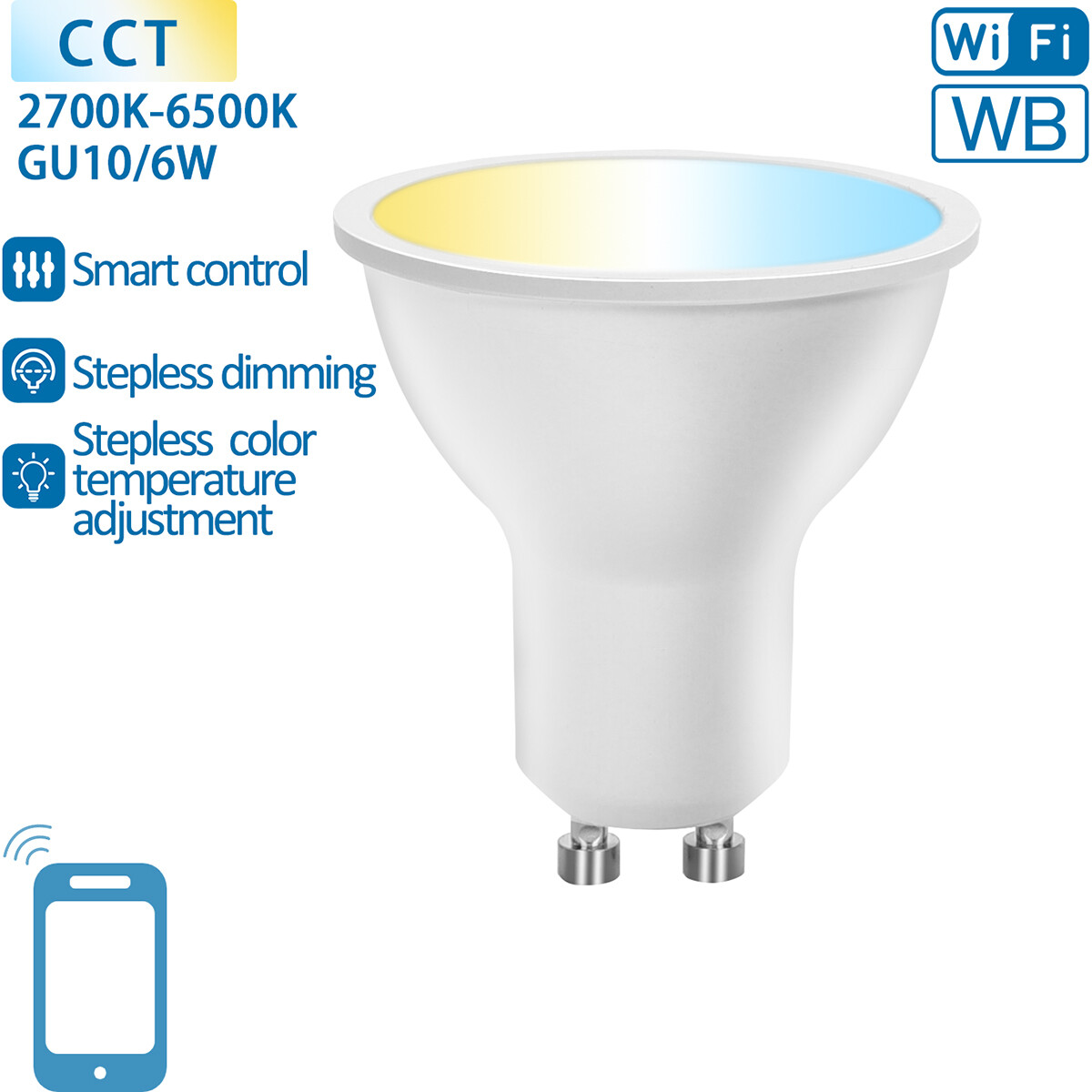 Spot LED - LED Intelligente - Aigi Lexus - 6W - Douille GU10 - LED Wifi + Bluetooth - Couleur de lumière ajustable - Mat Blanc - Plastique