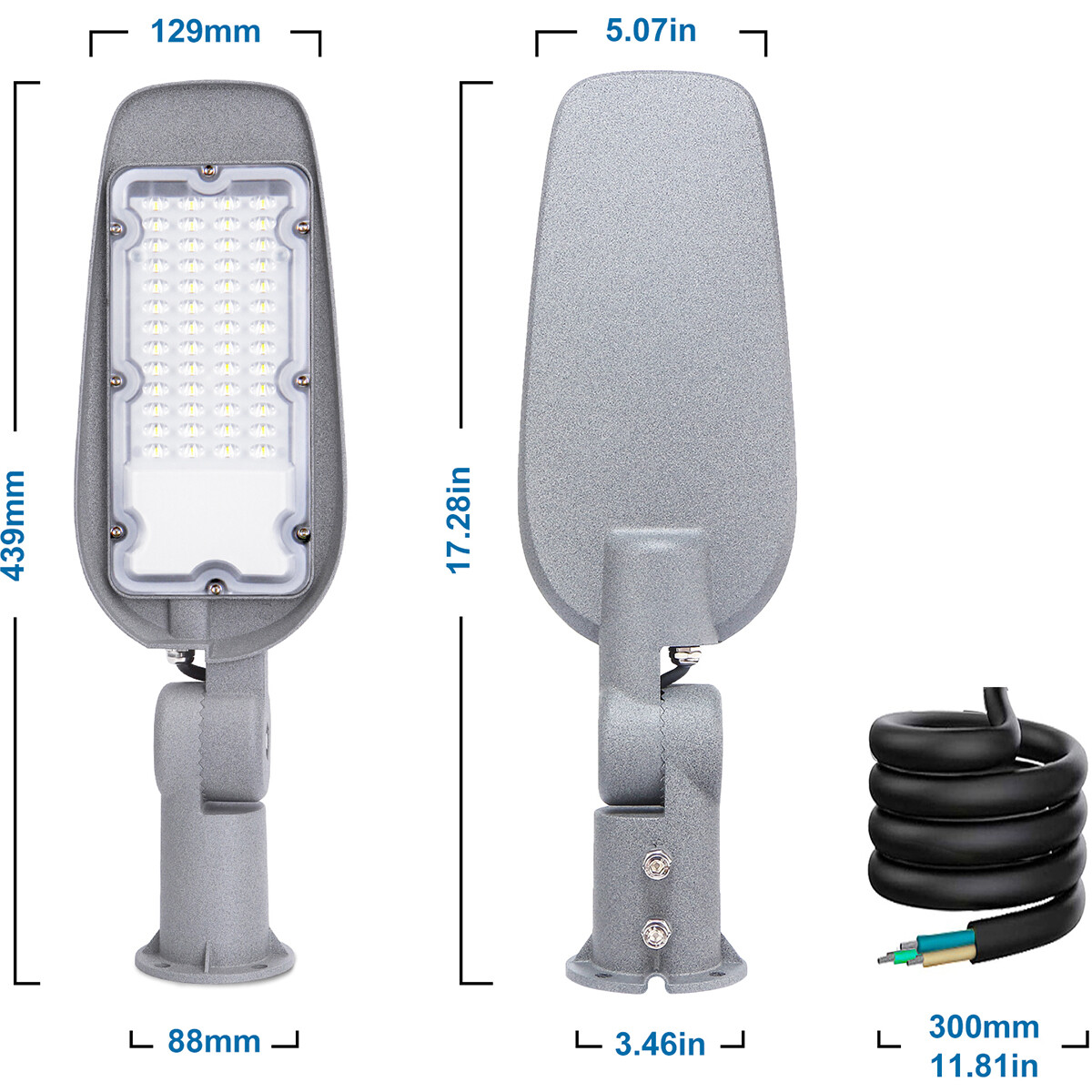 Lampe de rue LED - Éclairage de Rue - Aigi Animo - 30W - Blanc Froid 6500K - Étanche IP65 - Mat Gris - Aluminium