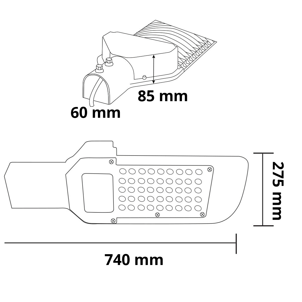 Lampe de rue LED - Éclairage de Rue - Orny - 200W - Blanc Froid 6400K - Étanche IP65 - Mat Noir - Aluminium