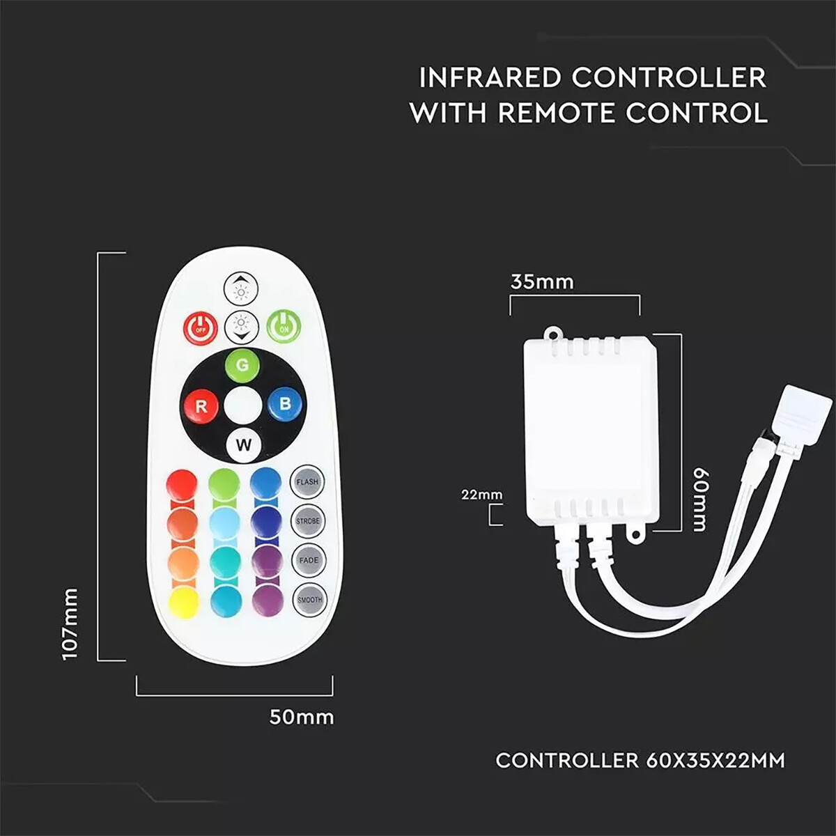 Ensemble de Télécommande de Bande LED - Viron Esnaim - Contrôleur RGB - 72W - 12V - 2A