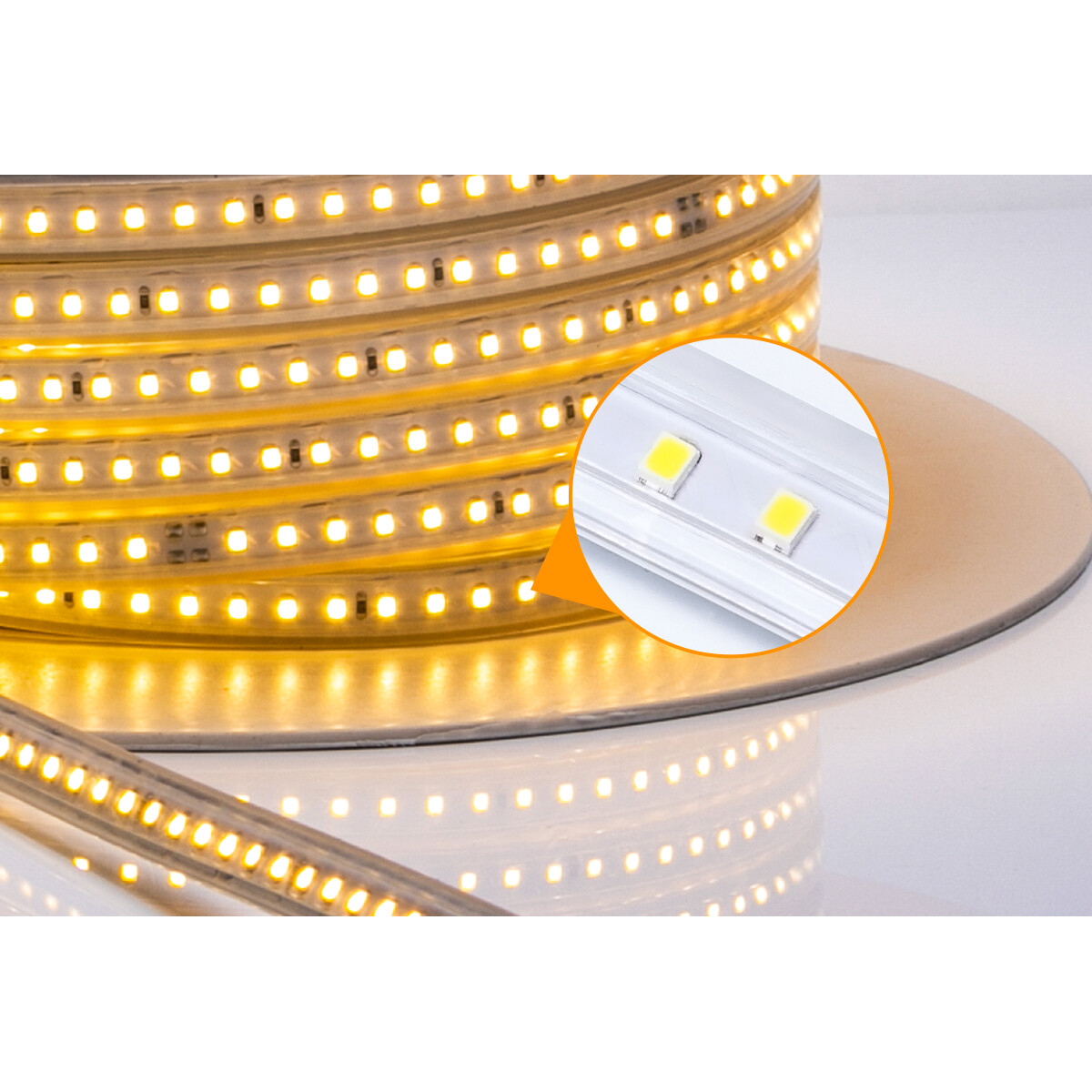 Bande LED - Aigi Stribo - 50 Mètres - IP65 Étanche - Blanc Chaud 3000K - 5050 SMD 230V