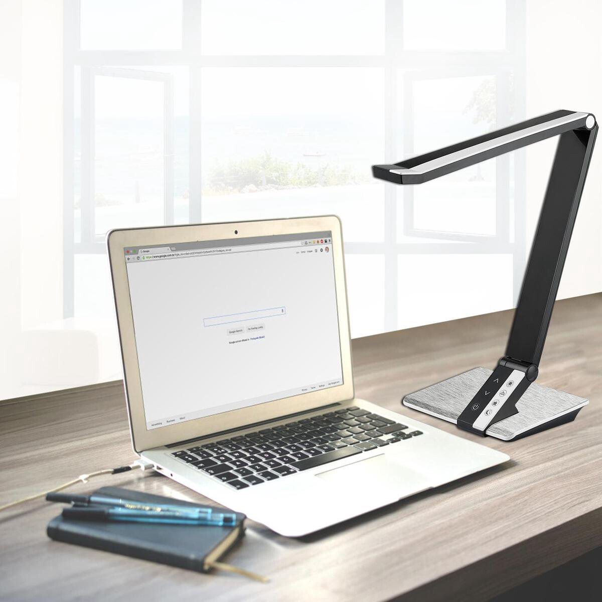 Lampe de bureau LED - Aigi Diplo - 10W - Couleur de lumière ajustable - Dimmable - Rectangle - Mat Noir - Plastique