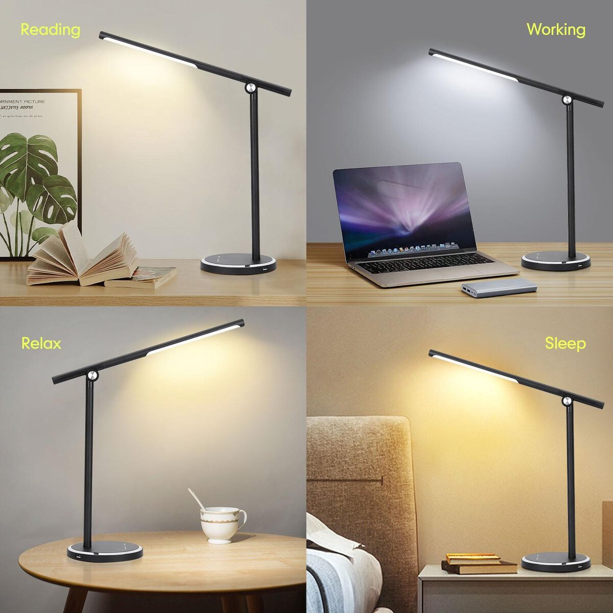 Lampe de bureau LED - Aigi Libo - 8W - Fonction de chargement USB - Couleur de lumière ajustable - Dimmable - Rectangle - Mat Blanc - Aluminium