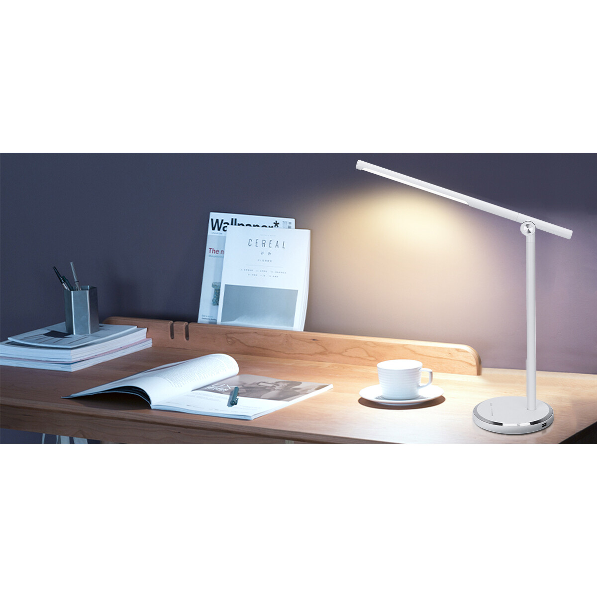 Lampe de bureau LED - Aigi Libo - 8W - Fonction de chargement USB - Couleur de lumière ajustable - Dimmable - Rectangle - Mat Blanc - Aluminium